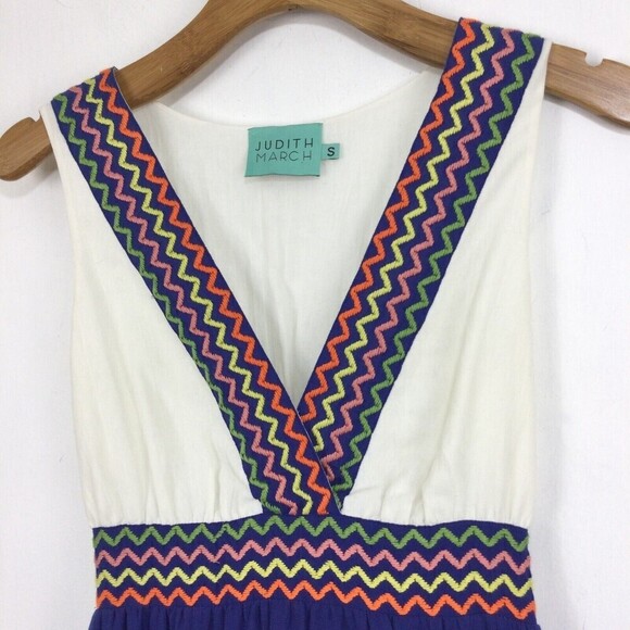 Judith March Embroidered Zigzag V-Neck Sleeveless Summer Maxi Dress Blue White S - Picture 5 of 10